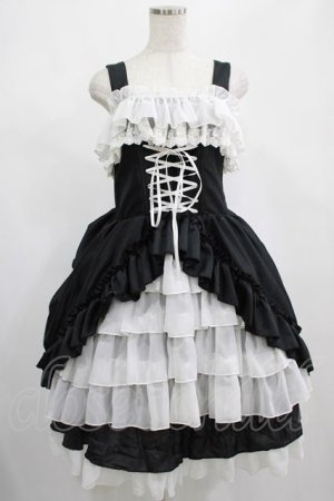 画像: ATELIER PIERROT / Bustle Corsetジャンパースカート【Plus size】 2 ブラック×ホワイト H-25-02-26-014-EL-OP-KB-ZH