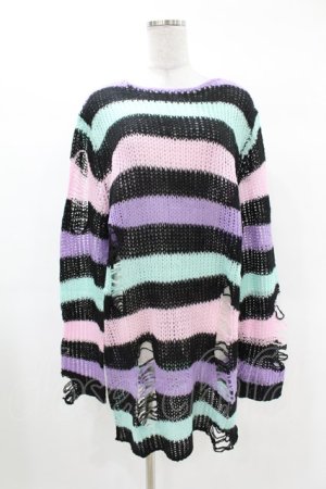 画像: KILL STAR / Pastel Punk Knit Sweater M 黒×ピンク×パープル×ミント H-25-02-28-1051-SL-TO-KB-ZH