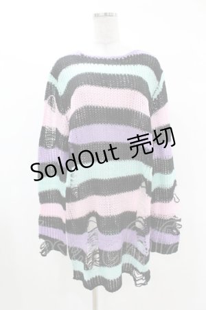 画像: KILL STAR / Pastel Punk Knit Sweater M 黒×ピンク×パープル×ミント H-25-02-28-1051-SL-TO-KB-ZH