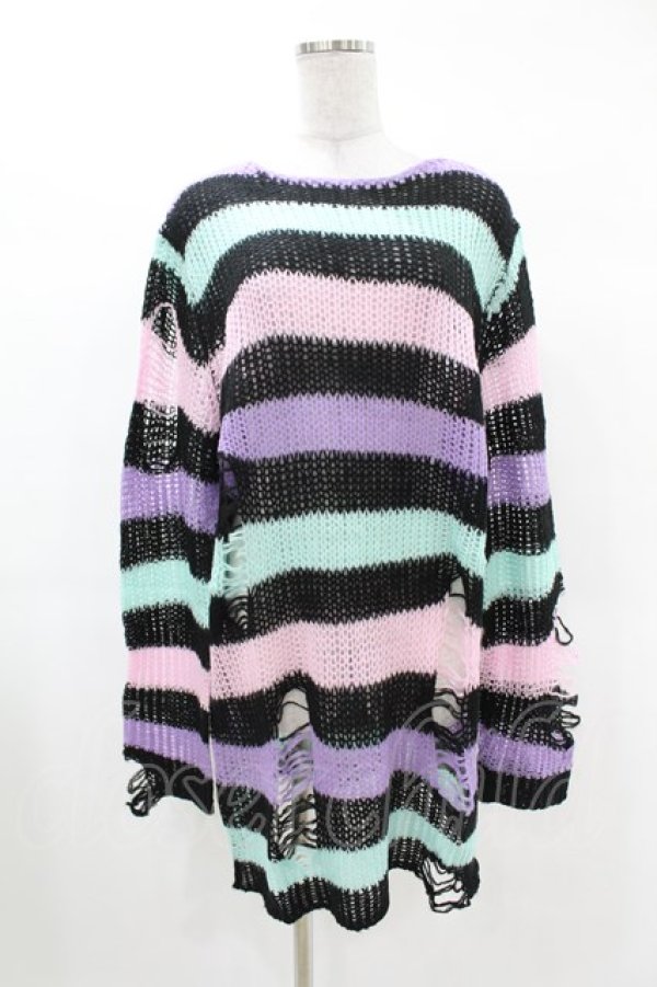 画像1: KILL STAR / Pastel Punk Knit Sweater M 黒×ピンク×パープル×ミント H-25-02-28-1051-SL-TO-KB-ZH (1)