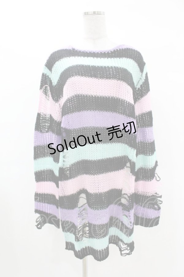 画像1: KILL STAR / Pastel Punk Knit Sweater M 黒×ピンク×パープル×ミント H-25-02-28-1051-SL-TO-KB-ZH (1)