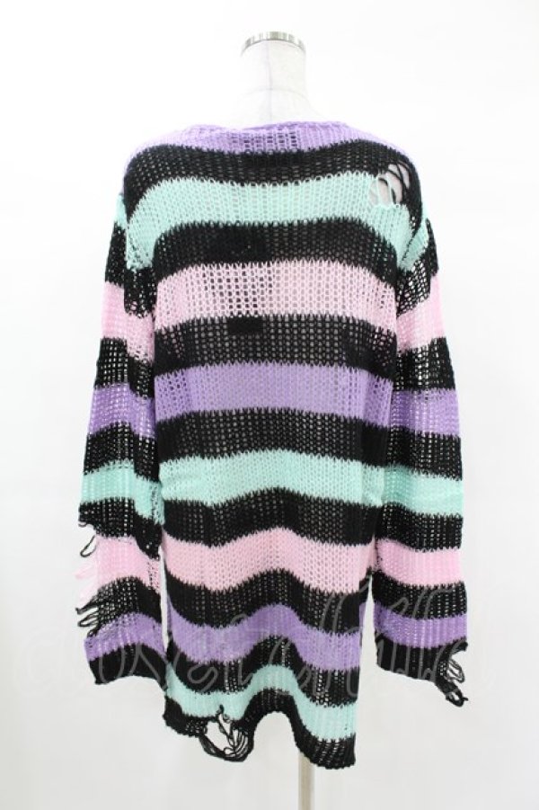 画像2: KILL STAR / Pastel Punk Knit Sweater M 黒×ピンク×パープル×ミント H-25-02-28-1051-SL-TO-KB-ZH (2)