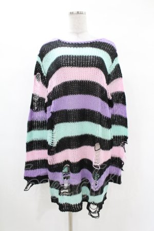 画像: KILL STAR / Pastel Punk Knit Sweater M 黒×ピンク×パープル×ミント H-25-02-28-1052-SL-TO-KB-ZH