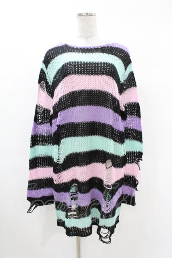 画像1: KILL STAR / Pastel Punk Knit Sweater M 黒×ピンク×パープル×ミント H-25-02-28-1052-SL-TO-KB-ZH (1)
