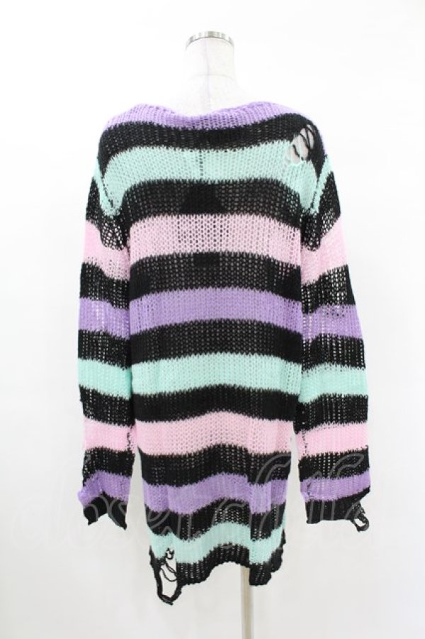 画像2: KILL STAR / Pastel Punk Knit Sweater M 黒×ピンク×パープル×ミント H-25-02-28-1052-SL-TO-KB-ZH (2)
