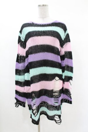 画像: KILL STAR / Pastel Punk Knit Sweater M 黒×ピンク×パープル×ミント H-25-02-28-1053-SL-TO-KB-ZH