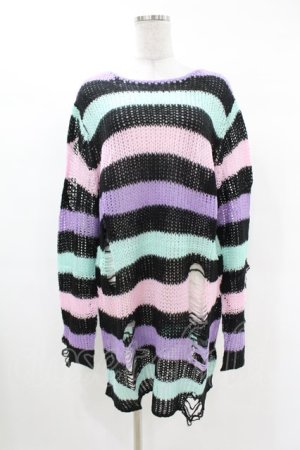 画像: KILL STAR / Pastel Punk Knit Sweater M 黒×ピンク×パープル×ミント H-25-02-28-1054-SL-TO-KB-ZH