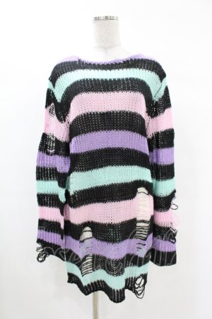 画像: KILL STAR / Pastel Punk Knit Sweater S 黒×ピンク×パープル×ミント H-25-02-28-1056-SL-TO-KB-ZH