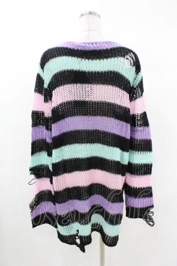 画像2: KILL STAR / Pastel Punk Knit Sweater S 黒×ピンク×パープル×ミント H-25-02-28-1056-SL-TO-KB-ZH (2)