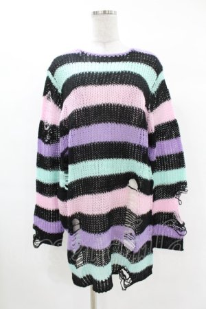 画像: KILL STAR / Pastel Punk Knit Sweater S 黒×ピンク×パープル×ミント H-25-02-28-1057-SL-TO-KB-ZH