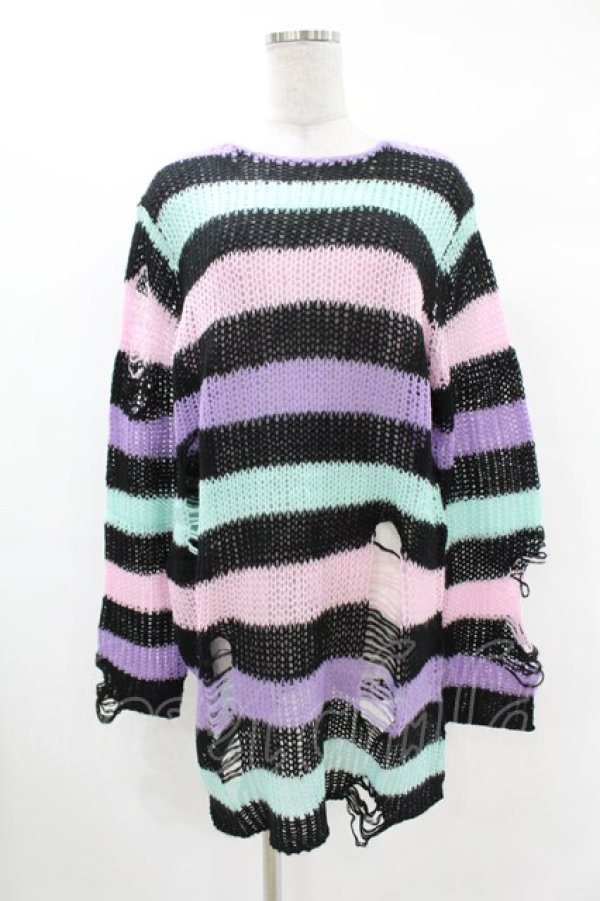 画像1: KILL STAR / Pastel Punk Knit Sweater S 黒×ピンク×パープル×ミント H-25-02-28-1057-SL-TO-KB-ZH (1)