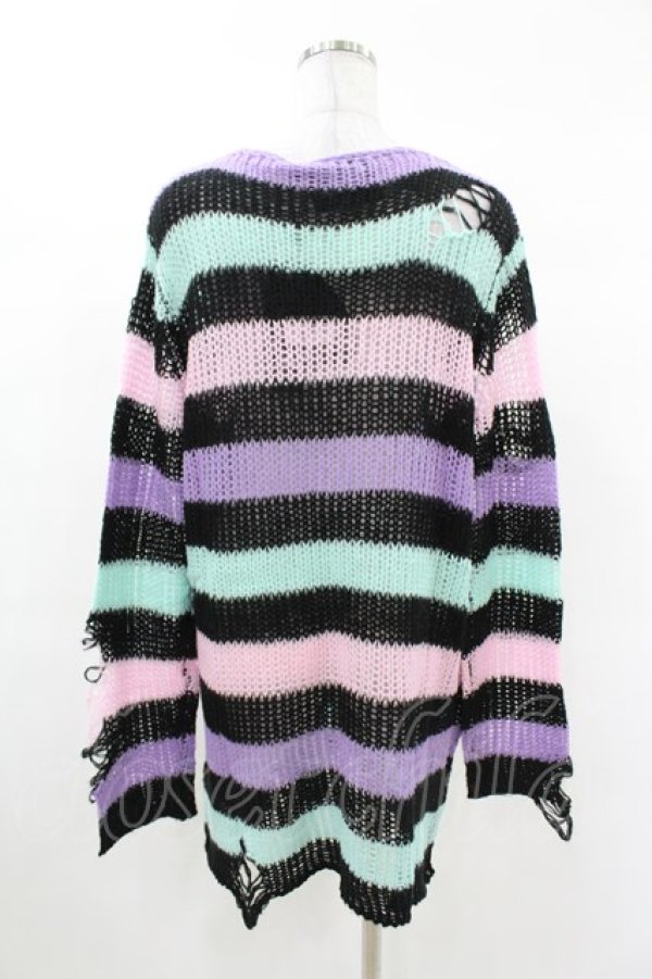 画像2: KILL STAR / Pastel Punk Knit Sweater S 黒×ピンク×パープル×ミント H-25-02-28-1057-SL-TO-KB-ZH (2)