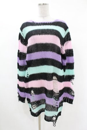 画像: KILL STAR / Pastel Punk Knit Sweater S 黒×ピンク×パープル×ミント H-25-02-28-1058-SL-TO-KB-ZH