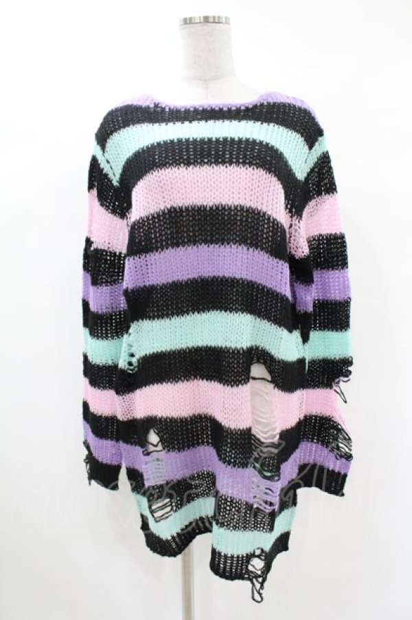 画像1: KILL STAR / Pastel Punk Knit Sweater S 黒×ピンク×パープル×ミント H-25-02-28-1058-SL-TO-KB-ZH (1)