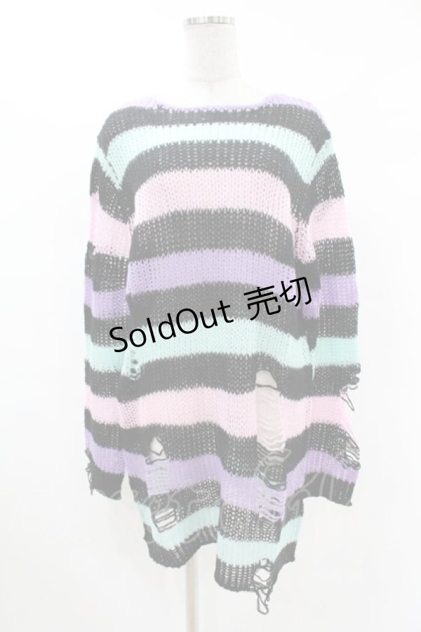 画像1: KILL STAR / Pastel Punk Knit Sweater S 黒×ピンク×パープル×ミント H-25-02-28-1058-SL-TO-KB-ZI (1)