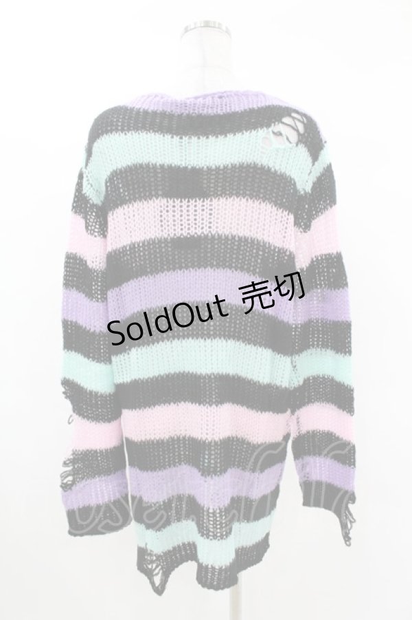 画像2: KILL STAR / Pastel Punk Knit Sweater S 黒×ピンク×パープル×ミント H-25-02-28-1058-SL-TO-KB-ZI (2)