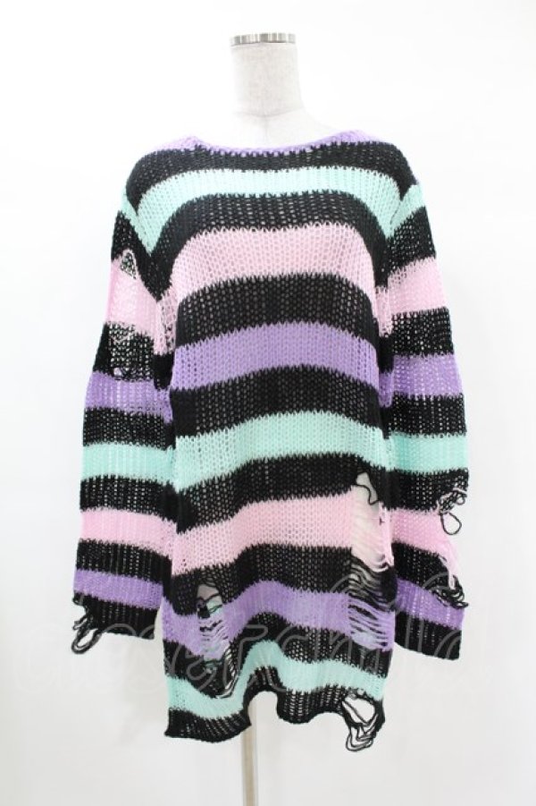 画像1: KILL STAR / Pastel Punk Knit Sweater S 黒×ピンク×パープル×ミント H-25-02-28-1059-SL-TO-KB-ZH (1)