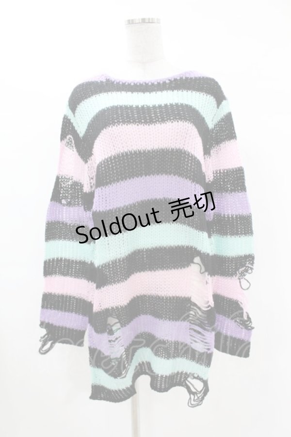 画像1: KILL STAR / Pastel Punk Knit Sweater S 黒×ピンク×パープル×ミント H-25-02-28-1059-SL-TO-KB-ZY (1)
