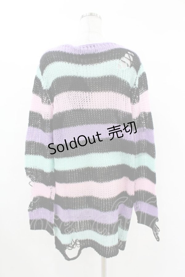 画像2: KILL STAR / Pastel Punk Knit Sweater S 黒×ピンク×パープル×ミント H-25-02-28-1059-SL-TO-KB-ZY (2)