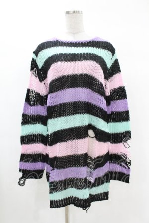 画像: KILL STAR / Pastel Punk Knit Sweater S 黒×ピンク×パープル×ミント H-25-02-28-1060-SL-TO-KB-ZH