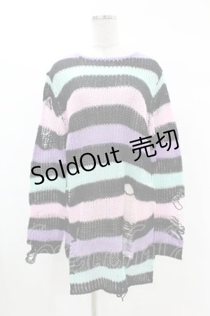 画像: KILL STAR / Pastel Punk Knit Sweater S 黒×ピンク×パープル×ミント H-25-02-28-1060-SL-TO-KB-ZH