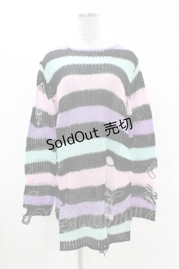 画像1: KILL STAR / Pastel Punk Knit Sweater S 黒×ピンク×パープル×ミント H-25-02-28-1060-SL-TO-KB-ZH (1)