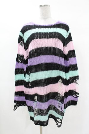 画像: KILL STAR / Pastel Punk Knit Sweater S 黒×ピンク×パープル×ミント H-25-02-28-1061-SL-TO-KB-ZH