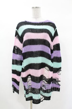 画像: KILL STAR / Pastel Punk Knit Sweater XS 黒×ピンク×パープル×ミント H-25-02-28-1062-SL-TO-KB-ZH