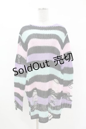 画像: KILL STAR / Pastel Punk Knit Sweater XS 黒×ピンク×パープル×ミント H-25-02-28-1062-SL-TO-KB-ZH