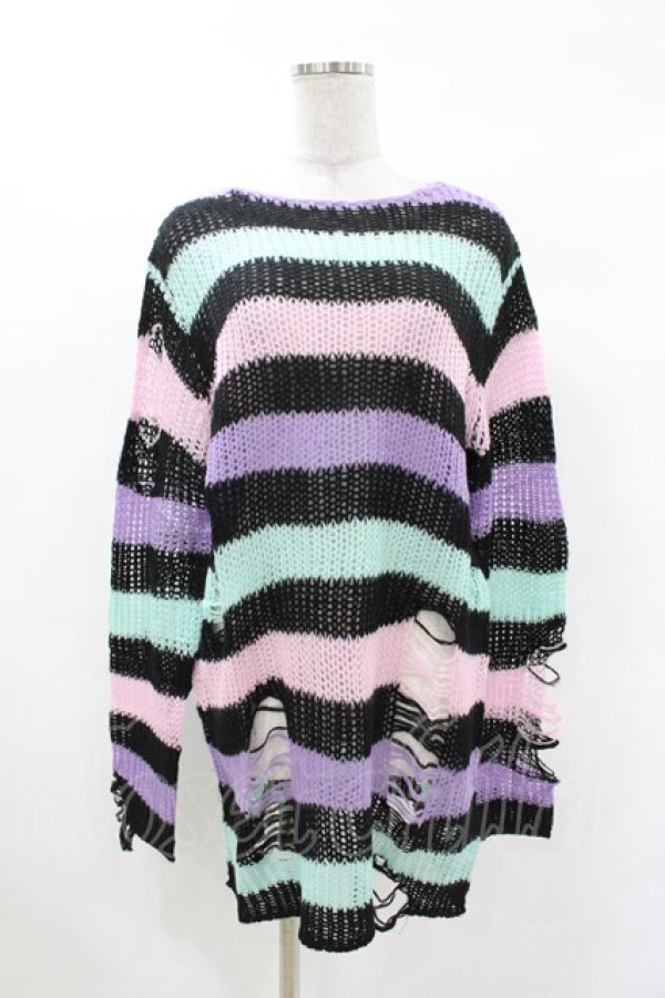 画像1: KILL STAR / Pastel Punk Knit Sweater XS 黒×ピンク×パープル×ミント H-25-02-28-1062-SL-TO-KB-ZH (1)