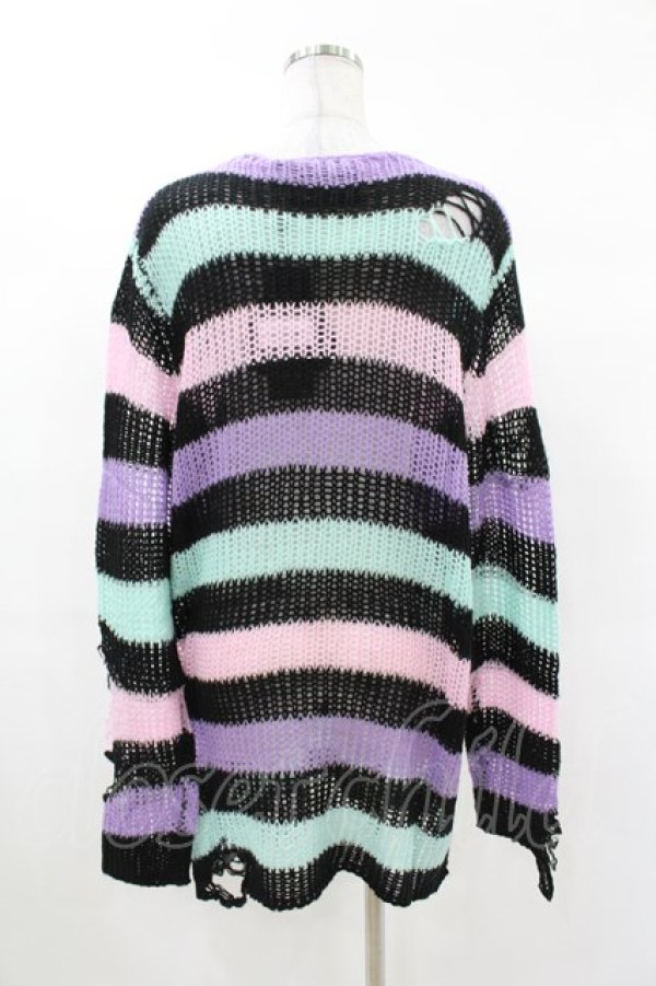 画像2: KILL STAR / Pastel Punk Knit Sweater XS 黒×ピンク×パープル×ミント H-25-02-28-1062-SL-TO-KB-ZH (2)