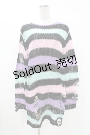 画像: KILL STAR / Pastel Punk Knit Sweater XS 黒×ピンク×パープル×ミント H-25-02-28-1063-SL-TO-KB-ZH
