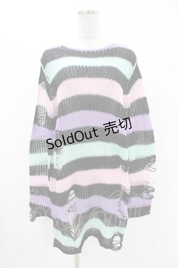 画像1: KILL STAR / Pastel Punk Knit Sweater XS 黒×ピンク×パープル×ミント H-25-02-28-1063-SL-TO-KB-ZH (1)