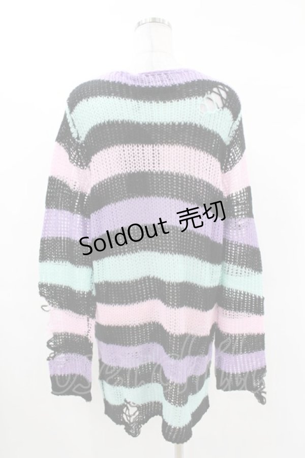 画像2: KILL STAR / Pastel Punk Knit Sweater XS 黒×ピンク×パープル×ミント H-25-02-28-1063-SL-TO-KB-ZH (2)