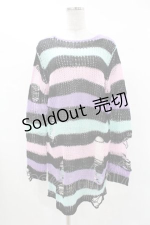 画像: KILL STAR / Pastel Punk Knit Sweater XS 黒×ピンク×パープル×ミント H-25-02-28-1064-SL-TO-KB-ZI