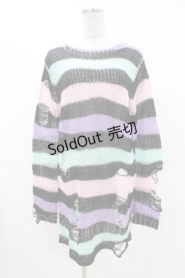 画像1: KILL STAR / Pastel Punk Knit Sweater XS 黒×ピンク×パープル×ミント H-25-02-28-1064-SL-TO-KB-ZI (1)