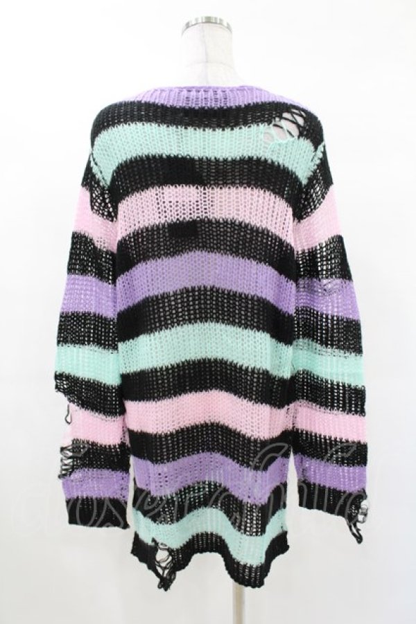 画像2: KILL STAR / Pastel Punk Knit Sweater XS 黒×ピンク×パープル×ミント H-25-02-28-1064-SL-TO-KB-ZH (2)