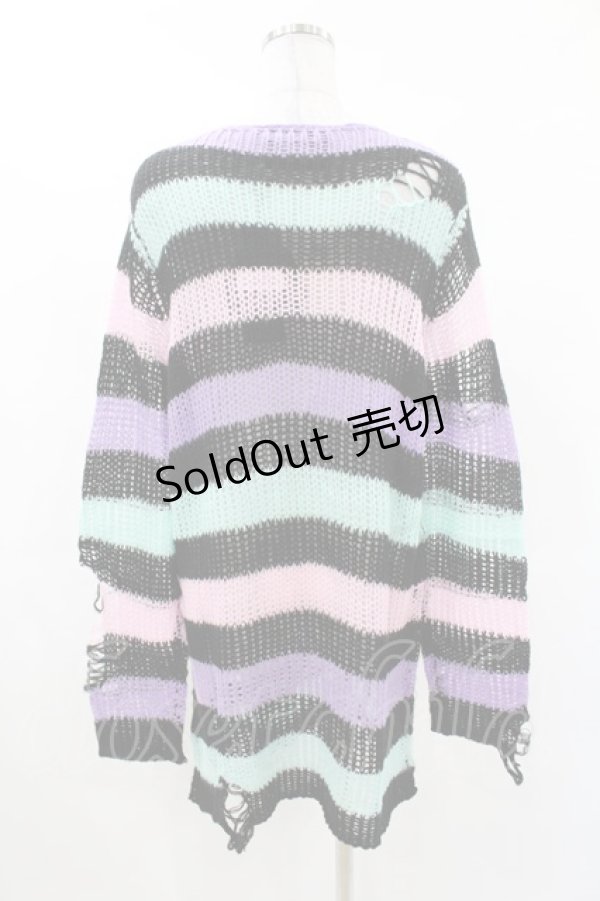画像2: KILL STAR / Pastel Punk Knit Sweater XS 黒×ピンク×パープル×ミント H-25-02-28-1064-SL-TO-KB-ZI (2)