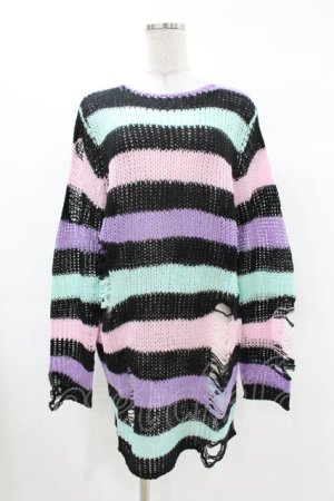 画像: KILL STAR / Pastel Punk Knit Sweater XS 黒×ピンク×パープル×ミント H-25-02-28-1065-SL-TO-KB-ZH