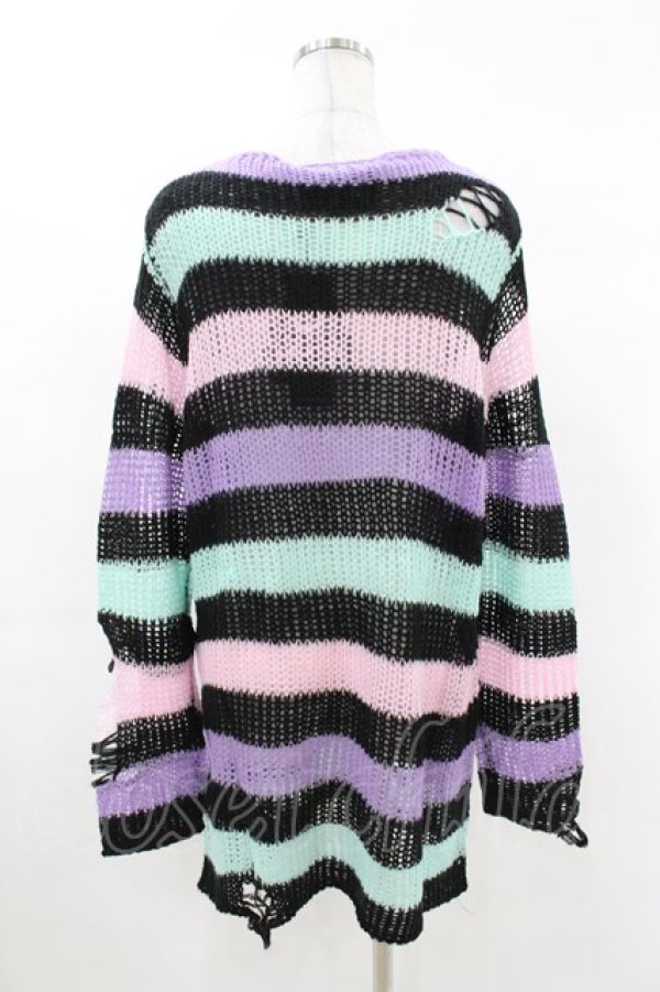 画像2: KILL STAR / Pastel Punk Knit Sweater XS 黒×ピンク×パープル×ミント H-25-02-28-1065-SL-TO-KB-ZH (2)