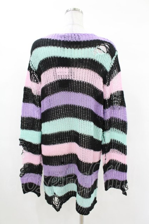 画像2: KILL STAR / Pastel Punk Knit Sweater XS 黒×ピンク×パープル×ミント H-25-02-28-1066-SL-TO-KB-ZH (2)