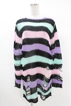 画像: KILL STAR / Pastel Punk Knit Sweater XS 黒×ピンク×パープル×ミント H-25-02-28-1067-SL-TO-KB-ZH