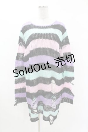 画像: KILL STAR / Pastel Punk Knit Sweater L 黒×ピンク×パープル×ミント H-25-02-28-1030-SL-TO-KB-ZY