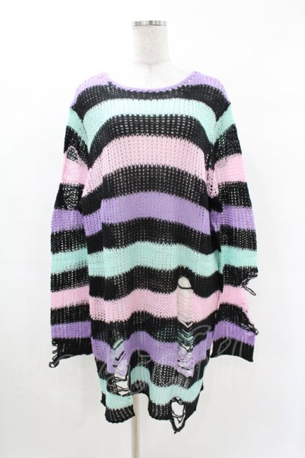 画像1: KILL STAR / Pastel Punk Knit Sweater L 黒×ピンク×パープル×ミント H-25-02-28-1030-SL-TO-KB-ZY (1)