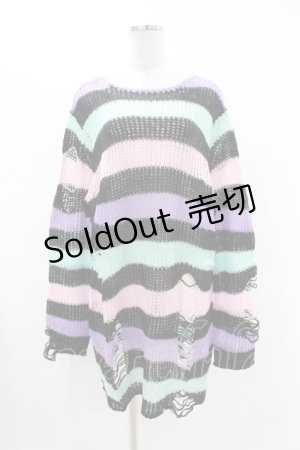 画像: 【SALE】KILL STAR / Pastel Punk Knit Sweater L 黒×ピンク×パープル×ミント H-25-02-28-1031-SL-TO-KB-ZT051