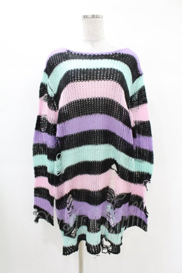画像1: KILL STAR / Pastel Punk Knit Sweater L 黒×ピンク×パープル×ミント H-25-02-28-1036-SL-TO-KB-ZI (1)
