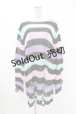画像: KILL STAR / Pastel Punk Knit Sweater L 黒×ピンク×パープル×ミント H-25-02-28-1037-SL-TO-KB-ZH