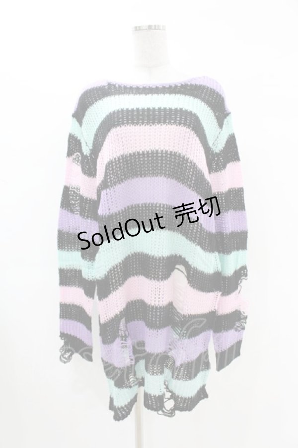 画像1: KILL STAR / Pastel Punk Knit Sweater L 黒×ピンク×パープル×ミント H-25-02-28-1037-SL-TO-KB-ZH (1)