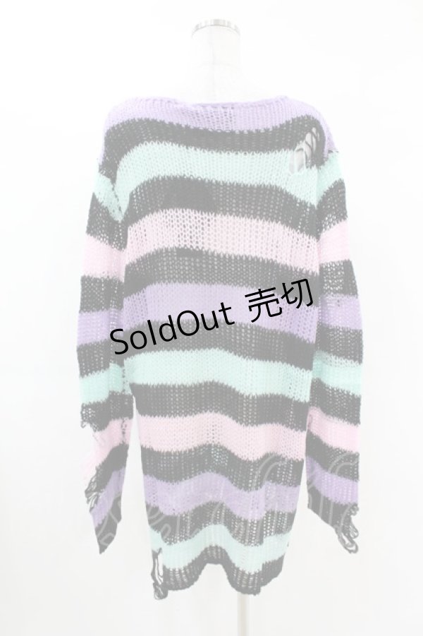 画像2: KILL STAR / Pastel Punk Knit Sweater L 黒×ピンク×パープル×ミント H-25-02-28-1037-SL-TO-KB-ZH (2)