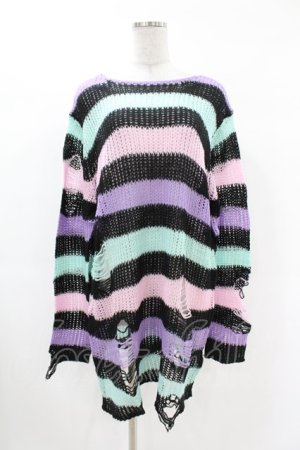 画像: KILL STAR / Pastel Punk Knit Sweater L 黒×ピンク×パープル×ミント H-25-02-28-1038-SL-TO-KB-ZH
